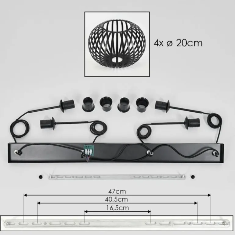 Oravi Suspension Noir, 4 lumières
