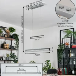 Ortan Suspension, Suspension LED Argenté, 4 lumières