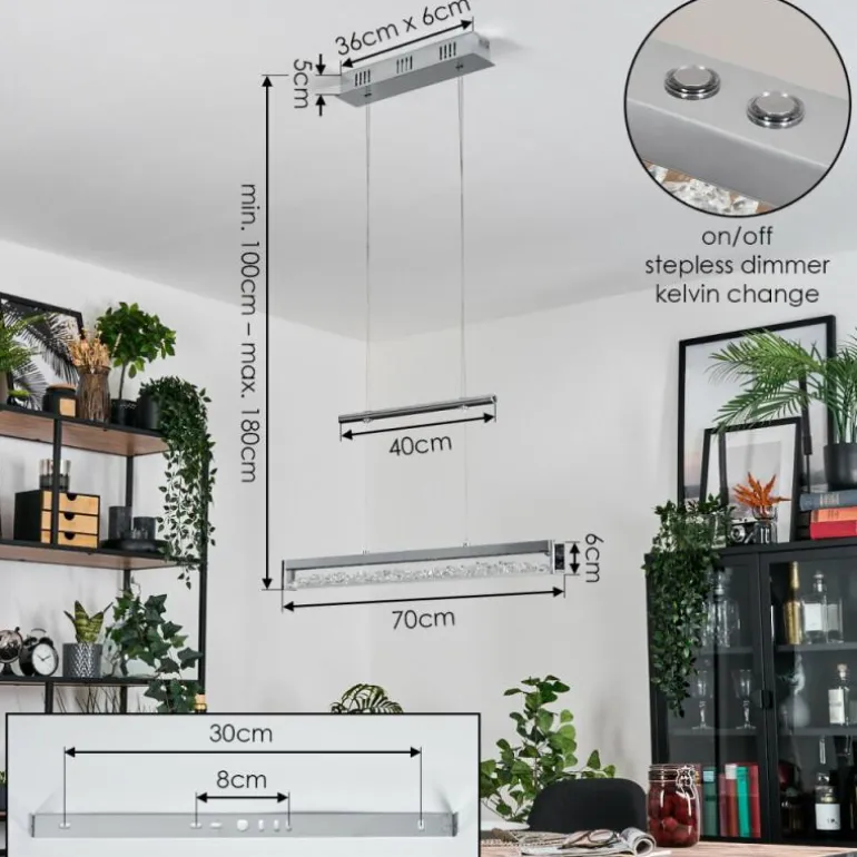 Ortan Suspension, Suspension LED Argenté, 4 lumières