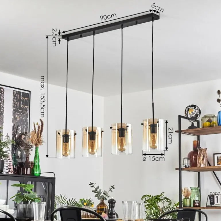 Parane Suspension Ambre, Clair, 4 lumières