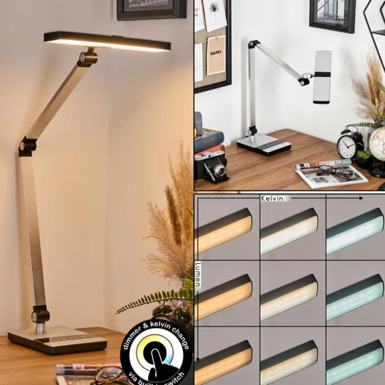 Pedreiras Lampe de bureau, Lampe à poser, Liseuse LED Noir, Argenté, 1 lumière