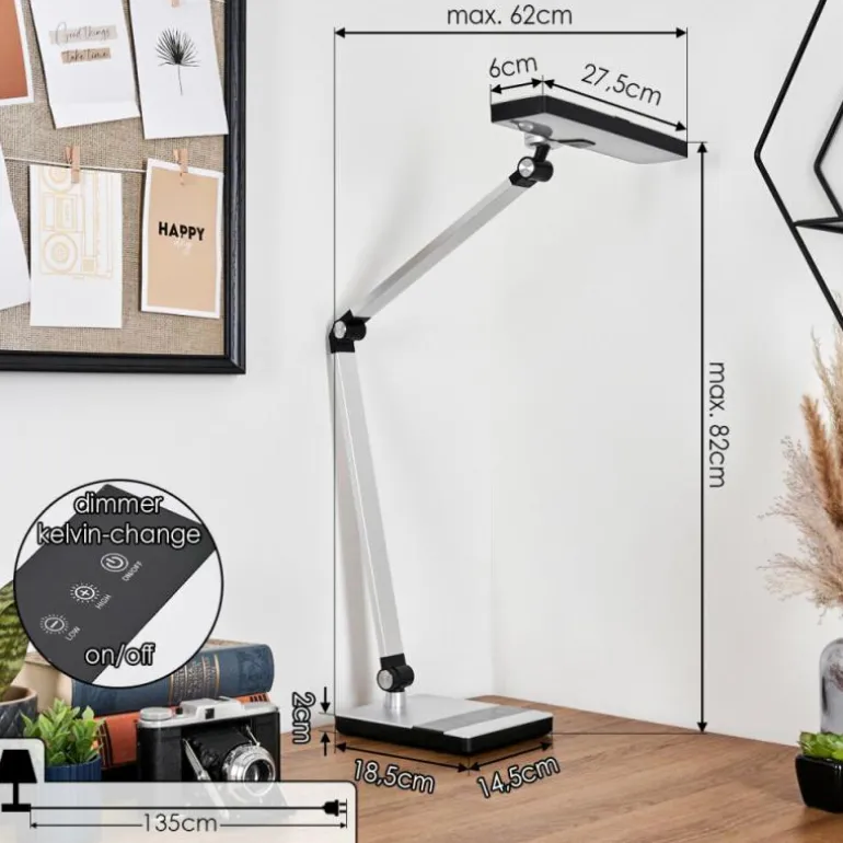 Pedreiras Lampe de bureau, Lampe à poser, Liseuse LED Noir, Argenté, 1 lumière