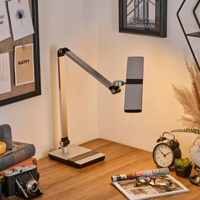 Pedreiras Lampe de bureau, Lampe à poser, Liseuse LED Noir, Argenté, 1 lumière