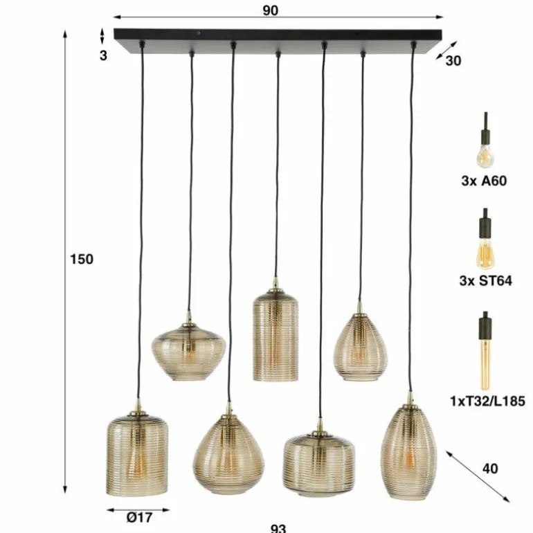 Pendelleuchte Suspension Anthracite, 7 lumières