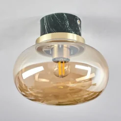 Plafonnier Arge Vert, Aspect marbre, Laiton, Blanc, 1 lumière
