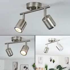 Plafonnier Autilla LED Nickel mat, Blanc, 2 lumières