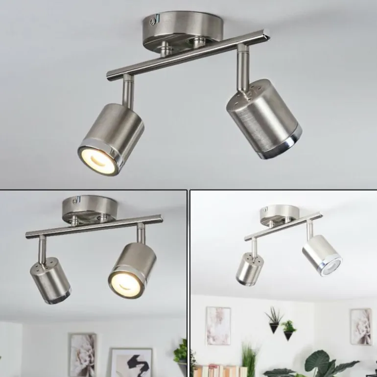 Plafonnier Autilla LED Nickel mat, Blanc, 2 lumières