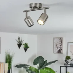 Plafonnier Autilla LED Nickel mat, Blanc, 2 lumières