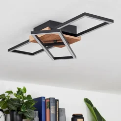 Plafonnier Avelal LED Bois clair, Couleur bois, Noir, 1 lumière