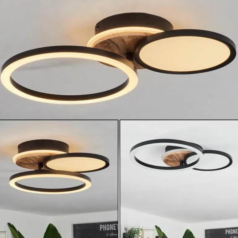 Plafonnier Avelal LED Brun, Couleur bois, Noir, 1 lumière
