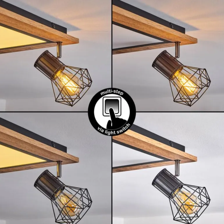 Plafonnier Bardhaman LED Brun, Chrome, Couleur bois, Noir, 5 lumières