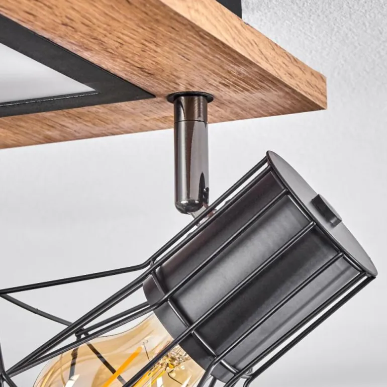 Plafonnier Bardhaman LED Brun, Chrome, Couleur bois, Noir, 5 lumières