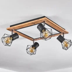 Plafonnier Bardhaman LED Brun, Chrome, Couleur bois, Noir, 5 lumières
