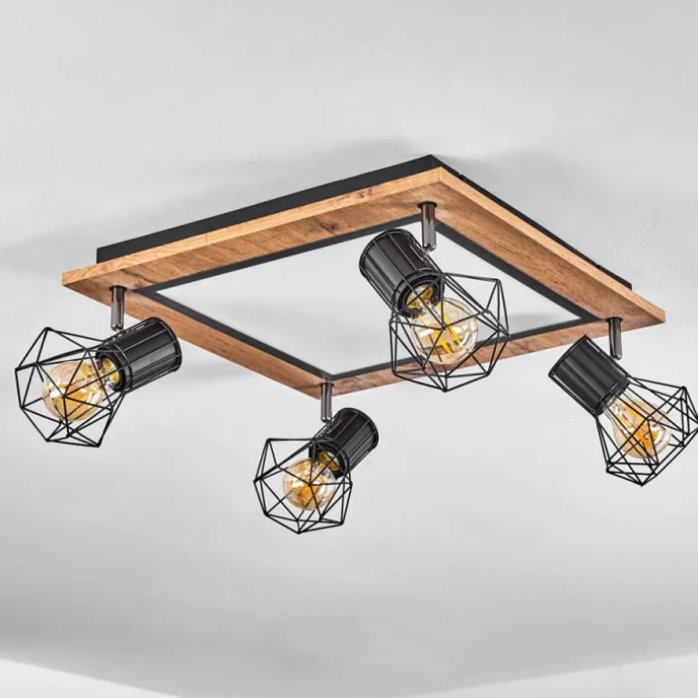 Plafonnier Bardhaman LED Brun, Chrome, Couleur bois, Noir, 5 lumières