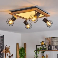 Plafonnier Bardhaman LED Brun, Chrome, Couleur bois, Noir, 5 lumières