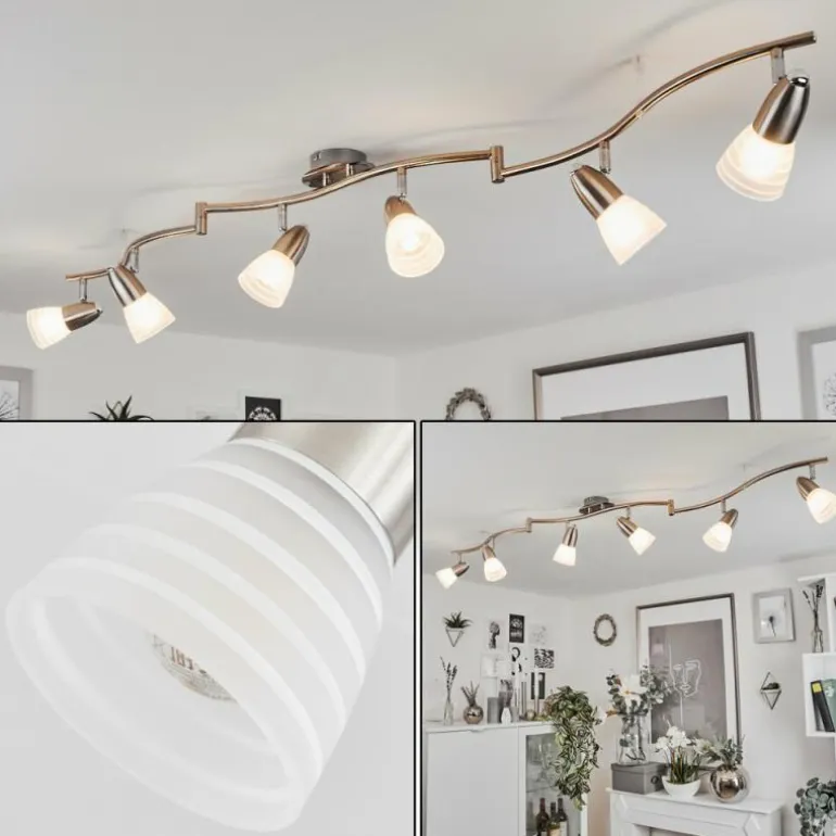 Plafonnier Chapod LED Chrome, Nickel mat, 6 lumières