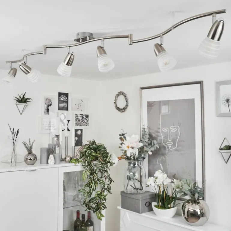 Plafonnier Chapod LED Chrome, Nickel mat, 6 lumières