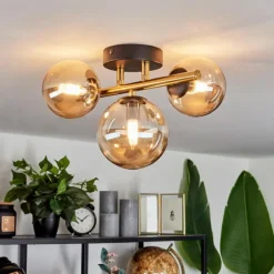 Plafonnier Chehalis LED Laiton, Noir, 3 lumières
