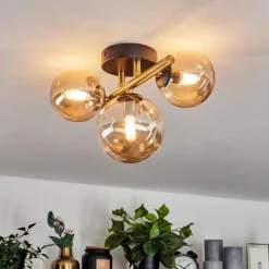 Plafonnier Chehalis LED Laiton, Noir, 3 lumières