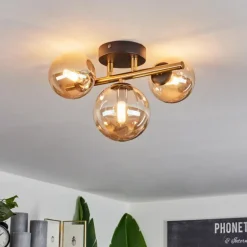Plafonnier Chehalis LED Laiton, Noir, 3 lumières