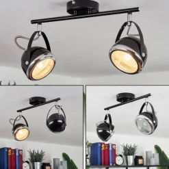 Plafonnier Foverup Chrome, Nickel mat, Noir, 2 lumières