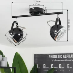 Plafonnier Foverup Chrome, Nickel mat, Noir, 2 lumières