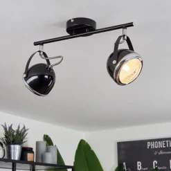 Plafonnier Foverup Chrome, Nickel mat, Noir, 2 lumières