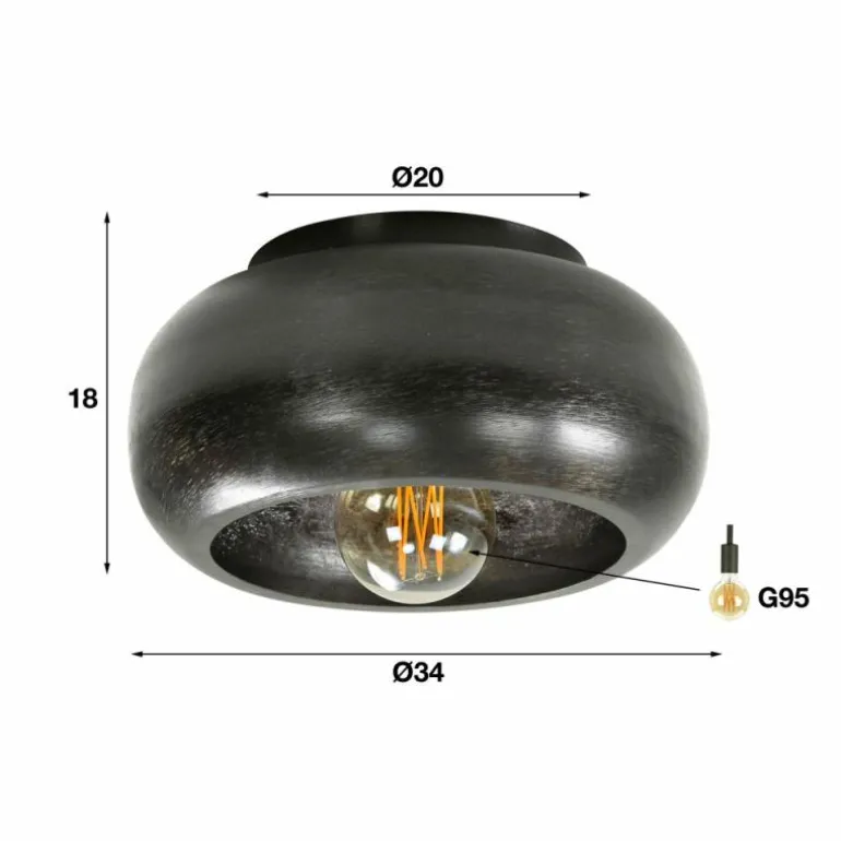 Plafonnier Gralhos Argent Oxydé, Noir, 1 lumière