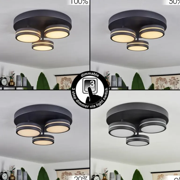 Plafonnier Huallilemu LED Noir, 3 lumières