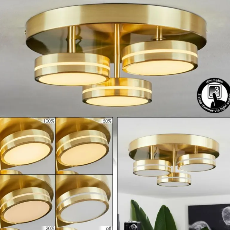 Plafonnier Huallilemu LED Laiton, 3 lumières