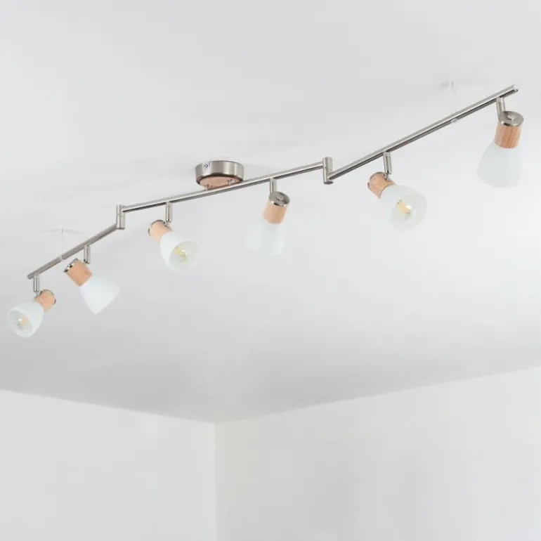Plafonnier Icalma Bois clair, Nickel mat, 6 lumières