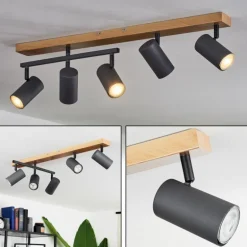 Plafonnier Javel Anthracite, Couleur bois, 5 lumières