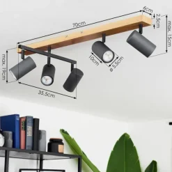 Plafonnier Javel Anthracite, Couleur bois, 5 lumières