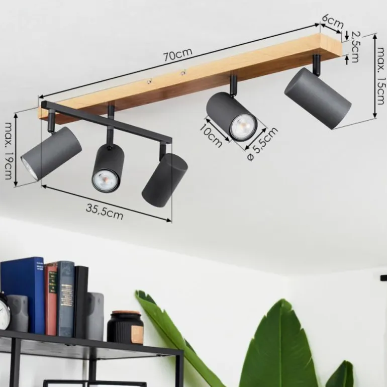 Plafonnier Javel Anthracite, Couleur bois, 5 lumières
