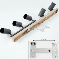 Plafonnier Javel Anthracite, Couleur bois, 5 lumières