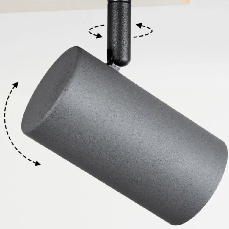 Plafonnier Javel Anthracite, Couleur bois, 5 lumières