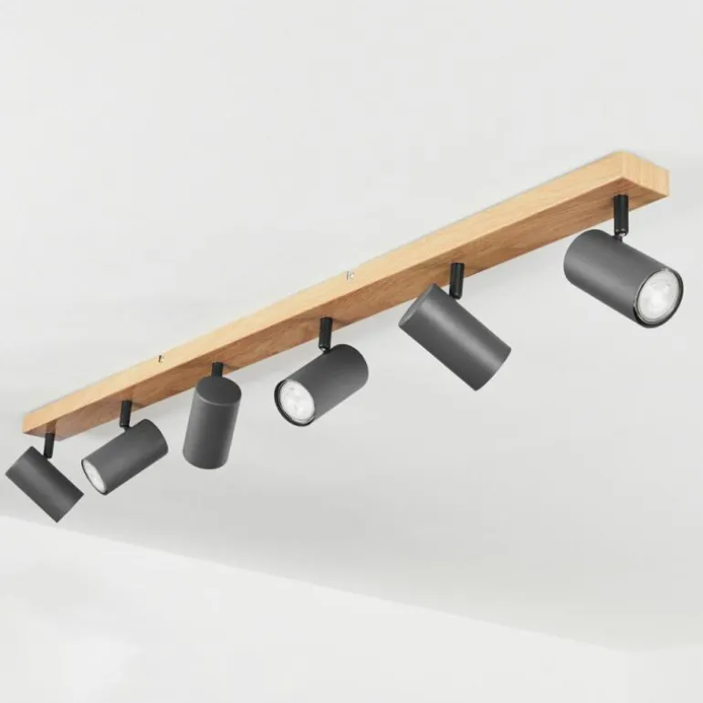 Plafonnier Javel Brun, Gris, Couleur bois, 6 lumières