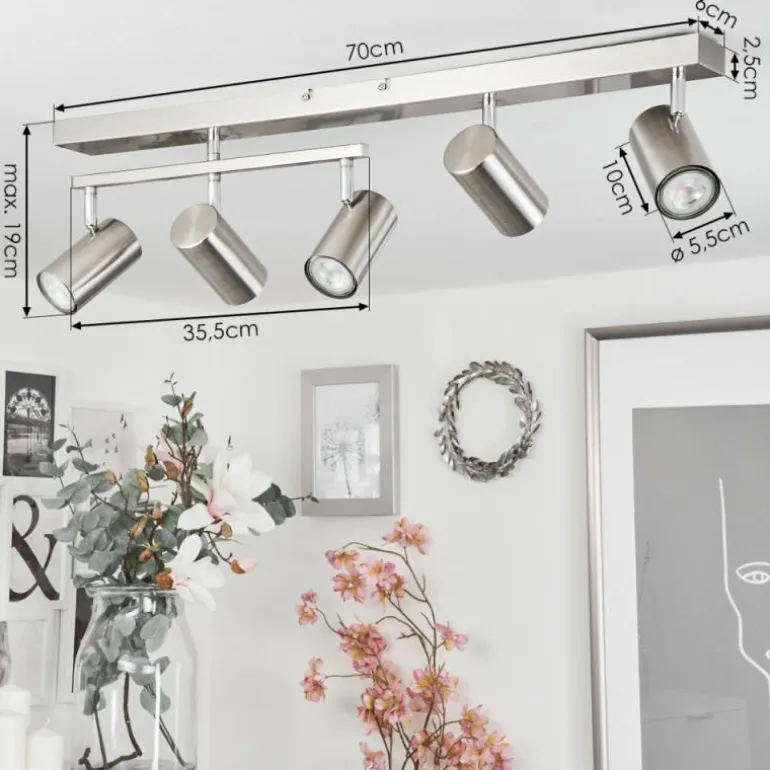 Plafonnier Javel Chrome, Nickel mat, 5 lumières
