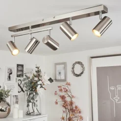 Plafonnier Javel Chrome, Nickel mat, 5 lumières