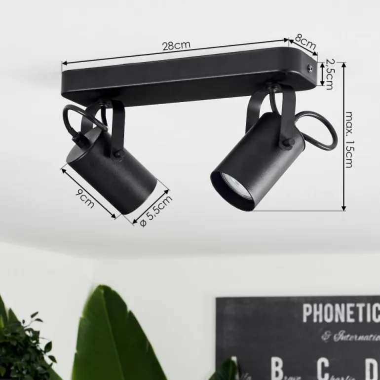 Plafonnier Kergus Noir, 2 lumières