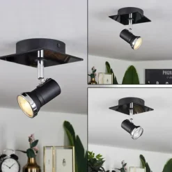 Plafonnier Lanrigan LED Chrome, Noir, 1 lumière