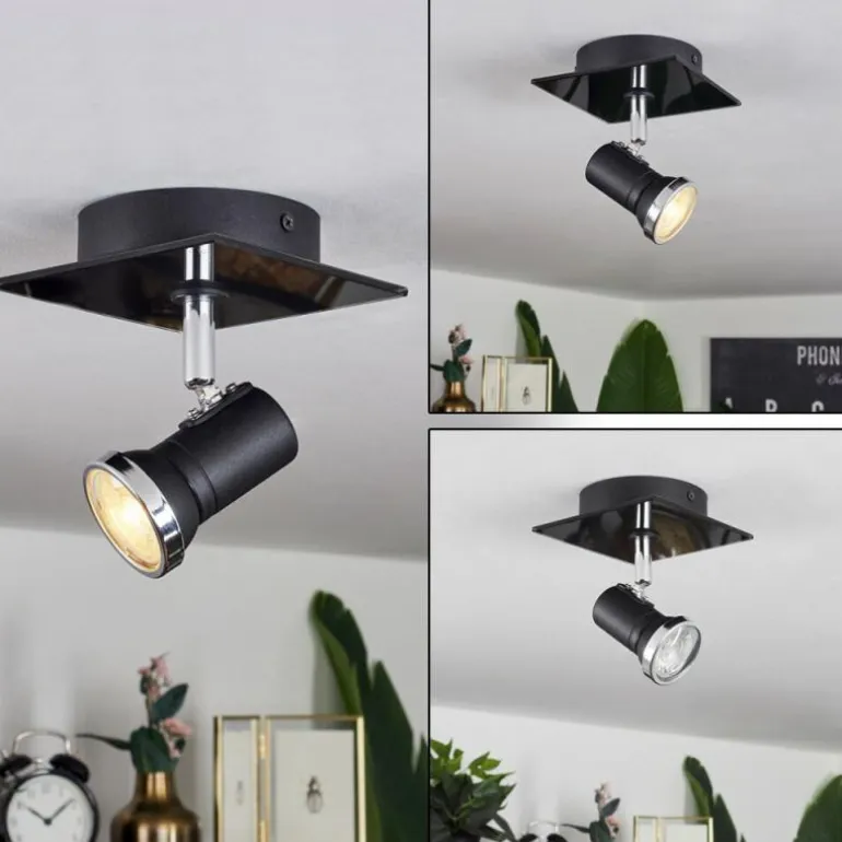 Plafonnier Lanrigan LED Chrome, Noir, 1 lumière