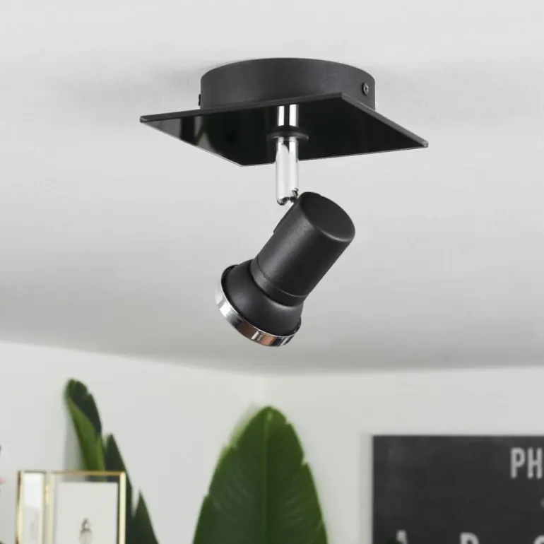 Plafonnier Lanrigan LED Chrome, Noir, 1 lumière