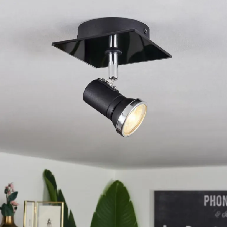 Plafonnier Lanrigan LED Chrome, Noir, 1 lumière