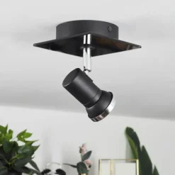 Plafonnier Lanrigan LED Chrome, Noir, 1 lumière