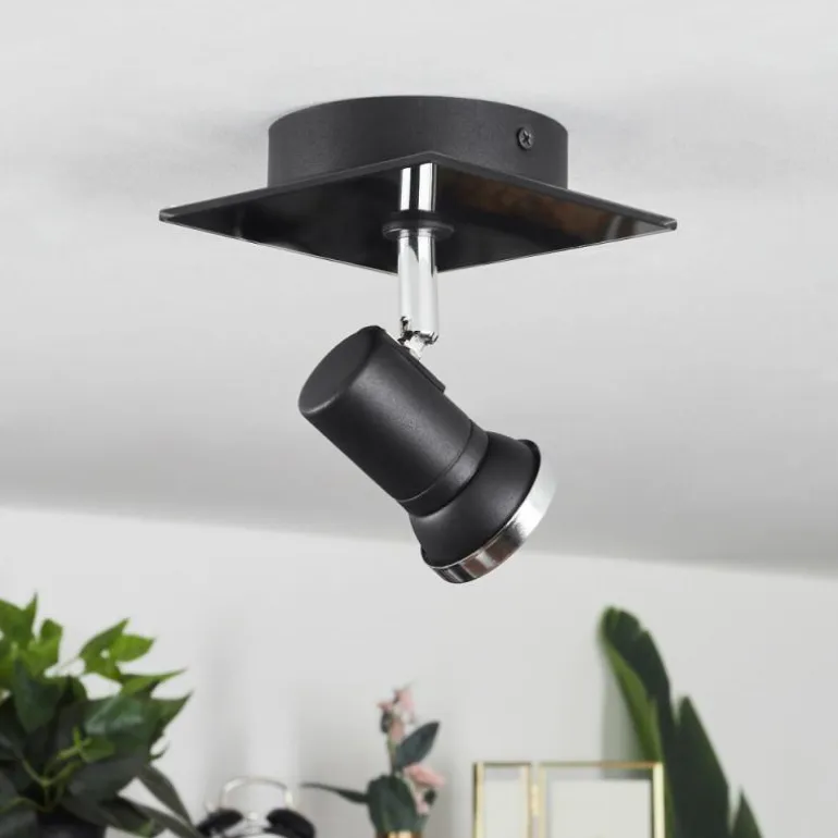 Plafonnier Lanrigan LED Chrome, Noir, 1 lumière