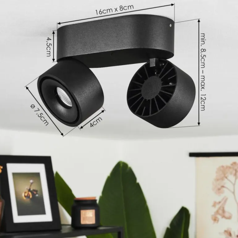 Plafonnier Laonsana LED Noir, 2 lumières