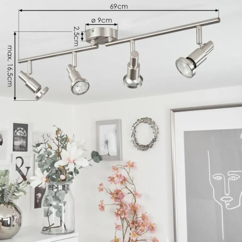 Plafonnier Lonquimay Nickel mat, 4 lumières