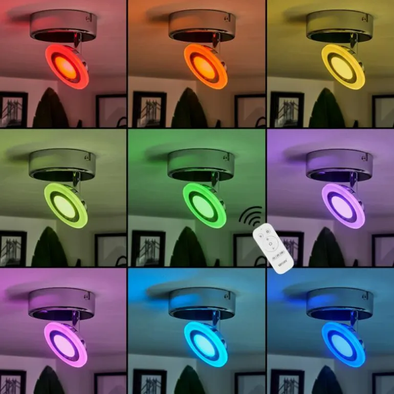Plafonnier Lucy LED Chrome, 1 lumière, Télécommandes, Changeur de couleurs