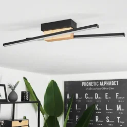 Plafonnier Meiral LED Bois clair, Noir, 2 lumières